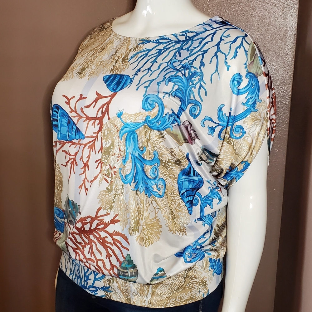 BOSTON PROPER coral reef print knit cocoon top size XL - Picture 2 of 8